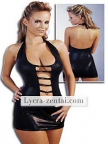 Sexy Black Halter Shiny Metallic Zentai Catsuit