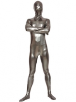 Unicolor Silver Gray Unisex Shiny Zentai Catsuit Unicolor Silver Gray Unisex Shiny Zentai Catsuit