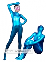 Blue Shiny Metallic Fullbody Zentai Suit