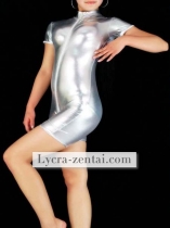 Sexy Short Silver Zipper Shiny Metallic Zentai Suit Sexy Short Silver Zipper Shiny Metallic Zentai Suit