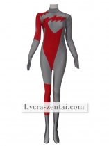 Grey With Red Lycra Spandex Unisex Zentai Suit