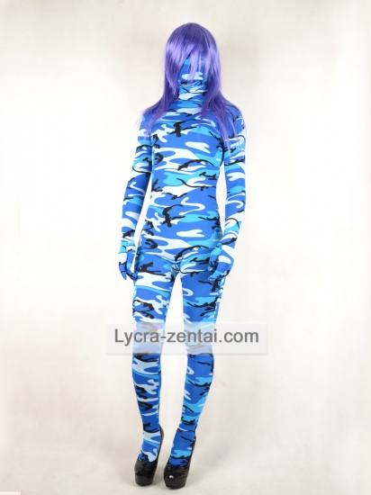 Sea Blue Camouflage Lycra Zentai Suit - Click Image to Close