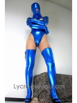 Blue Shiny Metallic Zentai Catsuit With Stocking Blue Shiny Metallic Zentai Catsuit With Stocking