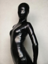 Black Unicolor Unisex Shiny Metallic Zentai Suit Black Unicolor Unisex Shiny Metallic Zentai Suit
