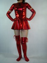 Sexy Pleated Halter Red Shiny Metallic zentai suit