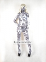 Black White Shiny Metallic Grid tracery Zentai Suit