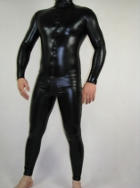 Front Open Black Shiny Metallic Unisex Zentai Catsuit