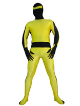 Yellow And Black Shiny Metallic Lycra Superhero Costume