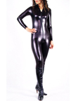 Noir Métallique Front Ouvert Catsuit