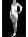 Front Ouvert Zentai Argenté Brillant Métallique